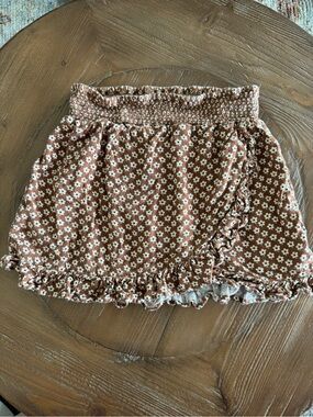 Rylee + Cru Rusty Brown Floral Ruffle Wrap Skirt Sz 8-9yr